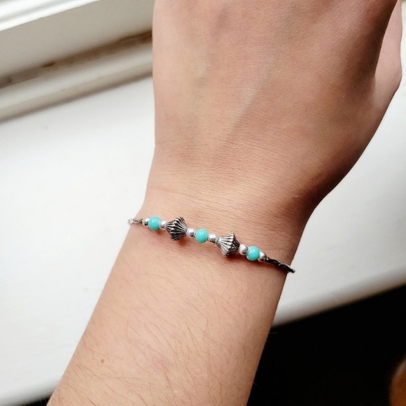 Handmade Dainty Sterling Silver Turquoise Beaded Bracelet - Picture 4 of 8